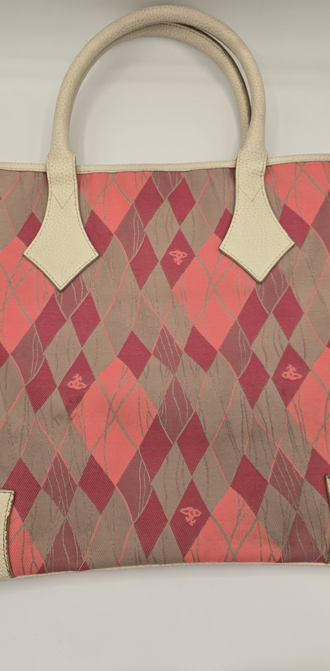 Vivienne Westwood Coral Pink Argyle Tote with Cream Trim - Picture 2 of 9